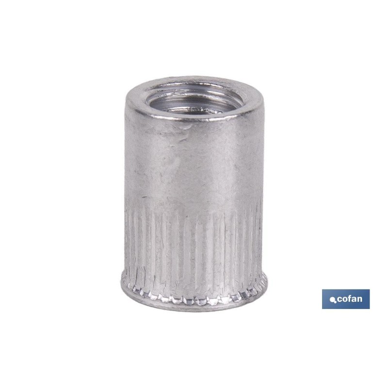 TUERCAS REMACHABLES CILÍNDRICAS RANURADAS FONDO ABIERTO CABEZA REDUCIDA ALUMINIO M6 X 14