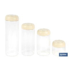 BOTE DE VIDRIO BOROSILICATO CON TAPA BEIGE GAMA LAUREL 1700 ML