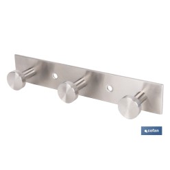 PERCHERO DE PARED DE ACERO INOXIDABLE 304 CON 3 POMOS 15,6 X 2,7 X 2,8 CM