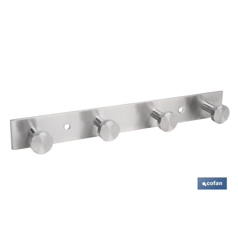 PERCHERO DE PARED DE ACERO INOXIDABLE 304 CON 4 POMOS 21,6 X 2,7 X 2,8 CM