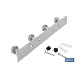 PERCHERO DE PARED DE ACERO INOXIDABLE 304 CON 4 POMOS 21,6 X 2,7 X 2,8 CM