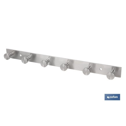 PERCHERO DE PARED DE ACERO INOXIDABLE 304 CON 6 POMOS 33,51 X 2,7 X 2,8 CM