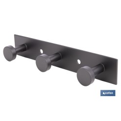 PERCHERO DE PARED NEGRO DE ACERO CON 3 POMOS 15,6 X 2,7 X 2,8 CM