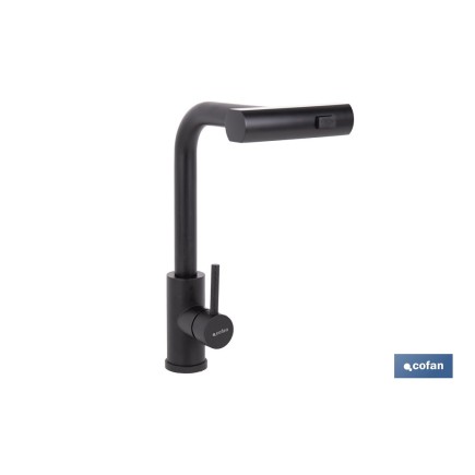 GRIFO DE COCINA NEGRO DE ACERO CON MANGUERA EXTENSIBLE Y 3 FUNCIONES 340 X 240 X 54  MM