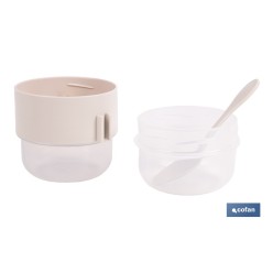 SET DE 3 RECIPIENTES CON TAPA, CUCHARA Y COMPARTIMIENTO INTERIOR  200ML+200ML