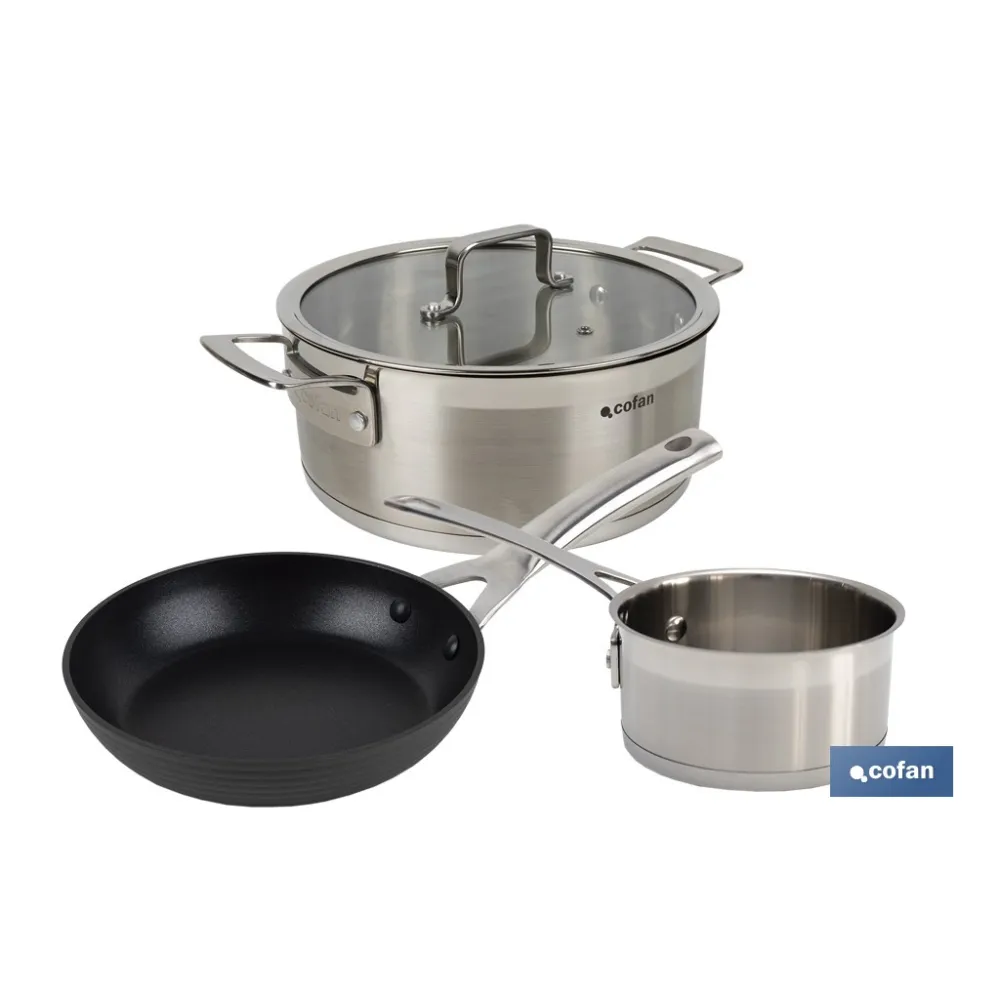 PACK DE CACEROLA INDUCCIÓN 4.3 L, CAZO 1L INDUCCIÓN, SARTEN INDUCCIÓN 20 CM