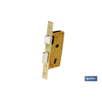 CERRADURA DE EMBUTIR + CERRADERO D47 E60 DE LATÓN (PUERTAS DE MADERA)