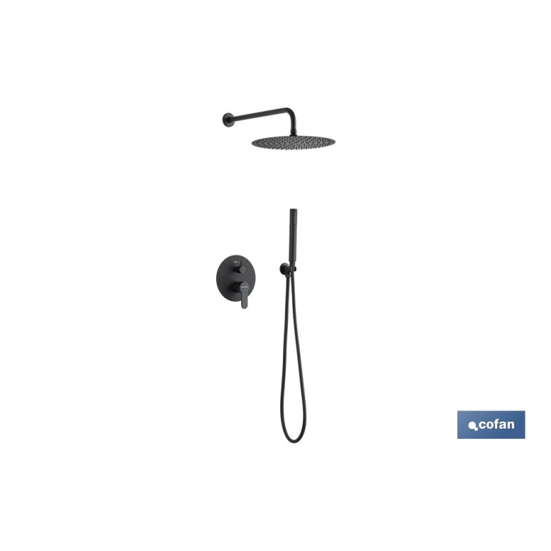 CONJUNTO DE DUCHA EMPOTRADA MONOMANDO REDONDA NEGRO MATE