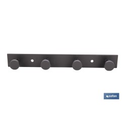 PERCHERO DE PARED NEGRO DE ACERO CON 4 POMOS 21,6 X 2,7 X 2,8 CM