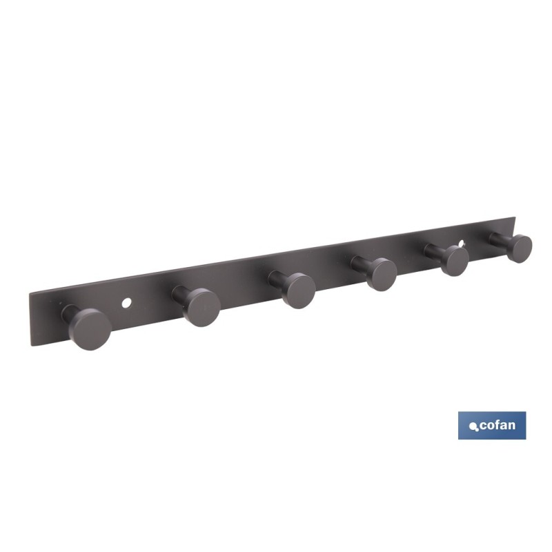 PERCHERO DE PARED NEGRO DE ACERO CON 6 POMOS 33,51 X 2,7 X 2,8 CM