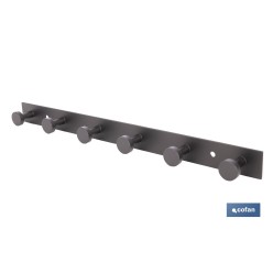 PERCHERO DE PARED NEGRO DE ACERO CON 6 POMOS 33,51 X 2,7 X 2,8 CM