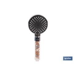 MANGO DE DUCHA IÓNICO CON ESFERAS MINERALES Y 5 FUNCIONES 110 X 255 MM