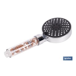 MANGO DE DUCHA IÓNICO CON ESFERAS MINERALES Y 5 FUNCIONES 110 X 255 MM