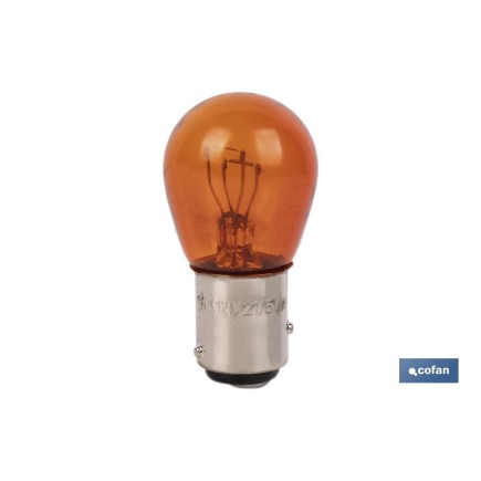 LÁMPARA COFAN 2 POLOS ÁMBAR DESCENTRADA P21/5W (BAZ15d) 12V