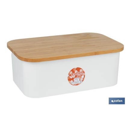 PANERA CON TAPA DE BAMBÚ COLOR BLANCO/MADERA 36 X 24 X13 CM
