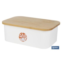 PANERA CON TAPA DE BAMBÚ COLOR BLANCO/MADERA 36 X 24 X13 CM