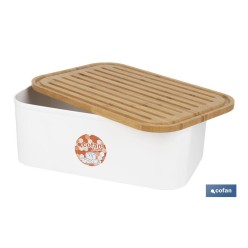PANERA CON TAPA DE BAMBÚ COLOR BLANCO/MADERA 36 X 24 X13 CM