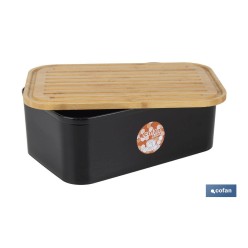 PANERA CON TAPA DE BAMBÚ COLOR NEGRO/MADERA 36 X 24 X13 CM
