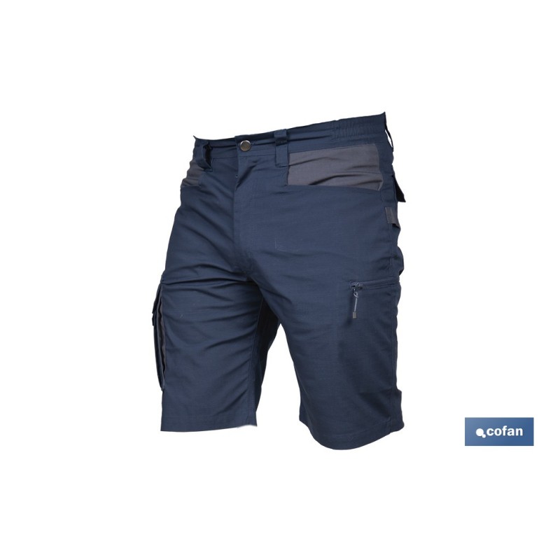 BERMUDAS DE TRABAJO TYR ELASTANO 215 G/M2 AZUL MARINO CON DETALLES GRISES TALLA 54
