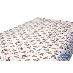ROLLO DE MANTEL RESINADO ANTIMANCHAS ENTRE PINOS Y REGALOS 75% ALGODÓN 25% POLIÉSTER 1,40 X 15 M