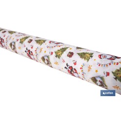 ROLLO DE MANTEL RESINADO ANTIMANCHAS ENTRE PINOS Y REGALOS 75% ALGODÓN 25% POLIÉSTER 1,40 X 15 M