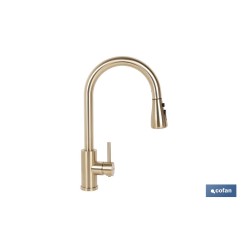 GRIFO DE COCINA DORADO DE ACERO CEPILLADO CON MANGUERA EXTENSIBLE Y 3 FUNCIONES 400 X 220 X 54 MM