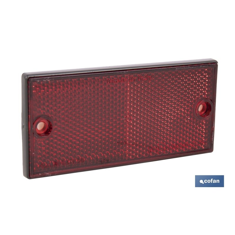 CATADIÓPTRICO RECTANGULAR ROJO 106 X 50 MM CON AGUJERO SIN TORNILLO CON ADHESIVO