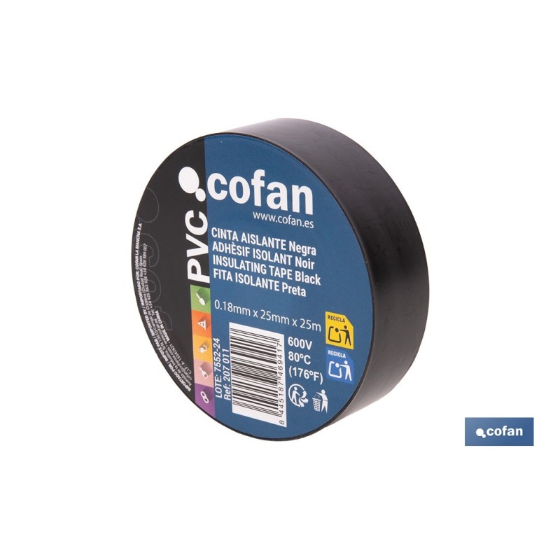 CINTA AISLANTE 180 MICRAS NEGRA 25 MM X 25 M VENTA UNITARIA