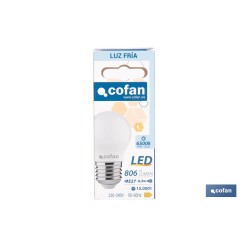 BOMBILLA LED ESFÉRICA E27 6.5 W 806 LM 6500 K