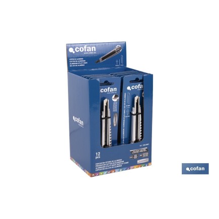 EXPOSITOR DE CÚTER DE ALUMINIO 9 MM 12 UDS.