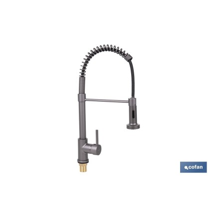 GRIFO DE COCINA MONOMANDO CON ROCIADOR GRIS ANTRACITA
