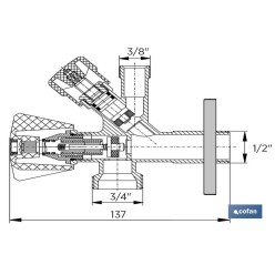 VÁLVULA DE ESCUADRA 1/2 x 3/4 x 3/8 MODELO COMBI