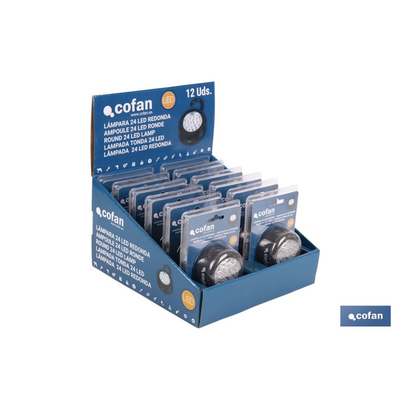 EXPOSITOR 12 UDS LINTERNA 24 LED IMAN/GANCHO