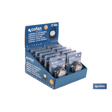 EXPOSITOR 12 UDS LINTERNA 24 LED IMAN/GANCHO