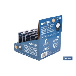 EXPOSITOR 12 UDS LINTERNA 24 LED IMAN/GANCHO