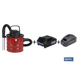 PACK DE ASPIRADOR DE CENIZAS, BATERÍA 1,5 AH Y CARGADOR