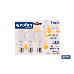 PACK DE 3 BOMBILLAS E27 A60 14W 1521 LM 5CCT