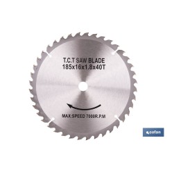 DISCO CORTE PARA MADERA Ø185 MM X 16 MM X 1,8 MM X 40 DIENTES