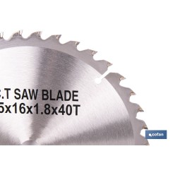 DISCO CORTE PARA MADERA Ø185 MM X 16 MM X 1,8 MM X 40 DIENTES