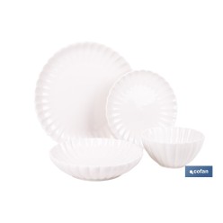 VAJILLA DE PORCELANA EN RELIEVE COLOR BLANCO ESMALTADO 16 PIEZAS