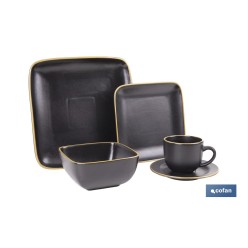VAJILLA DE CERÁMICA DE COLOR NEGRO ESMALTADO DE FORMA CUADRADA CON BORDE VINTAGE 20 PIEZAS