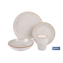 VAJILLA DE CERÁMICA PINTADA A MANO BEIGE ESMALTADO CON BORDE VINTAGE 16 PIEZAS