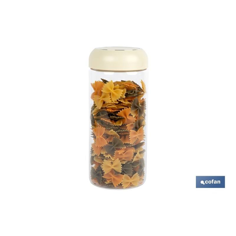 BOTE DE VIDRIO BOROSILICATO CON TAPA BEIGE GAMA LAUREL 1300 ML