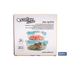 SET DE 2 RECIPIENTES DE BOROSILICATO MODELO AGATHA 520 ML - 800 ML