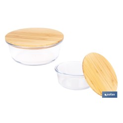 SET DE 2 RECIPIENTES DE BOROSILICATO CON TAPA DE BAMBÚ MODELO PANDA 620 ML - 950 ML