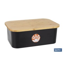PANERA CON TAPA DE BAMBÚ COLOR NEGRO/MADERA 36 X 24 X13 CM