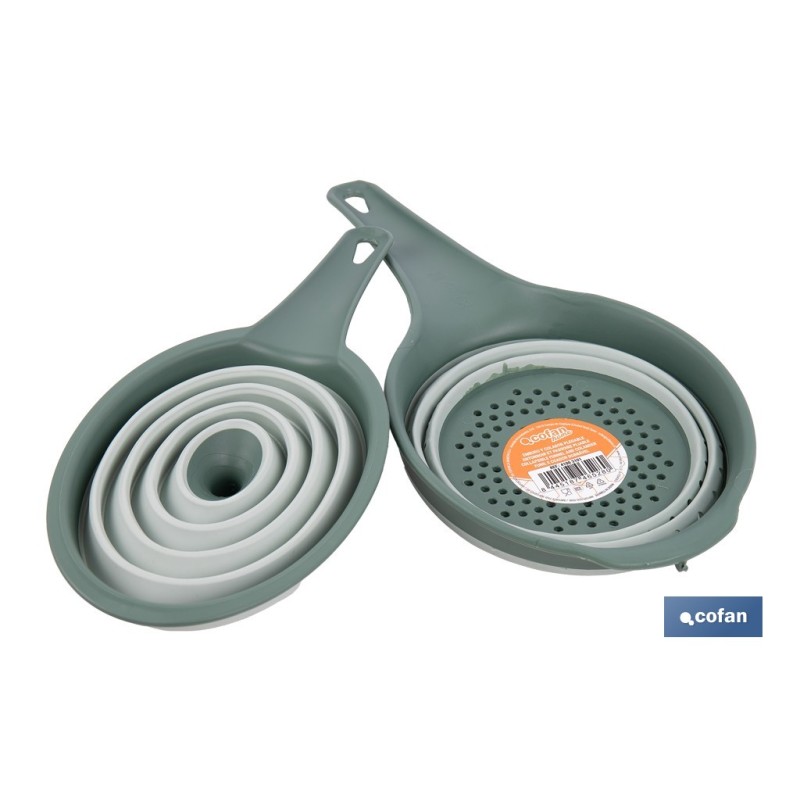 PACK DE EMBUDO Y COLADOR PLEGABLE VERDES