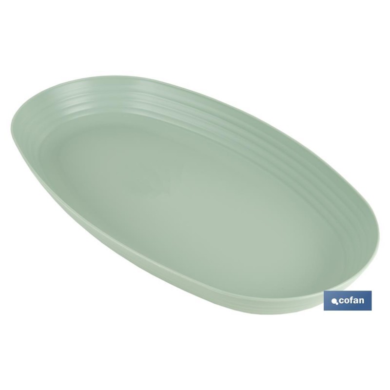 FUENTE OVALADA VERDE AGUA 39 x22x 4,5 cm MODELO NARA 2000ml