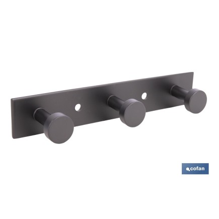 PERCHERO DE PARED NEGRO DE ACERO CON 3 POMOS 15,6 X 2,7 X 2,8 CM