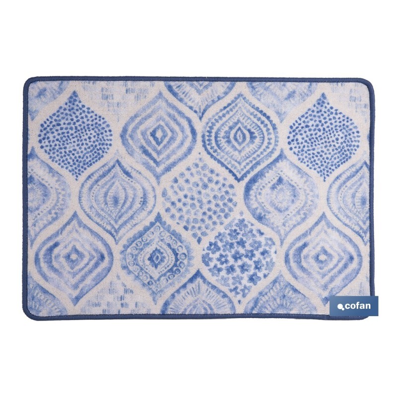 FELPUDO CON ESTAMPADO DIGITAL AZUL 50 x 70 CM